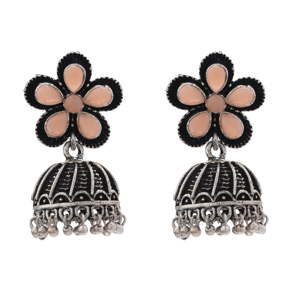 Periwinkle stone studded jhumki earrings (Light Orange)