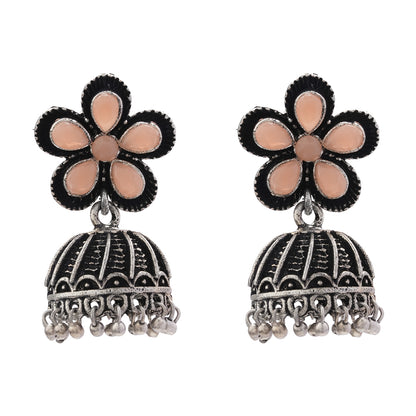 Periwinkle stone studded jhumki earrings (Light Orange)