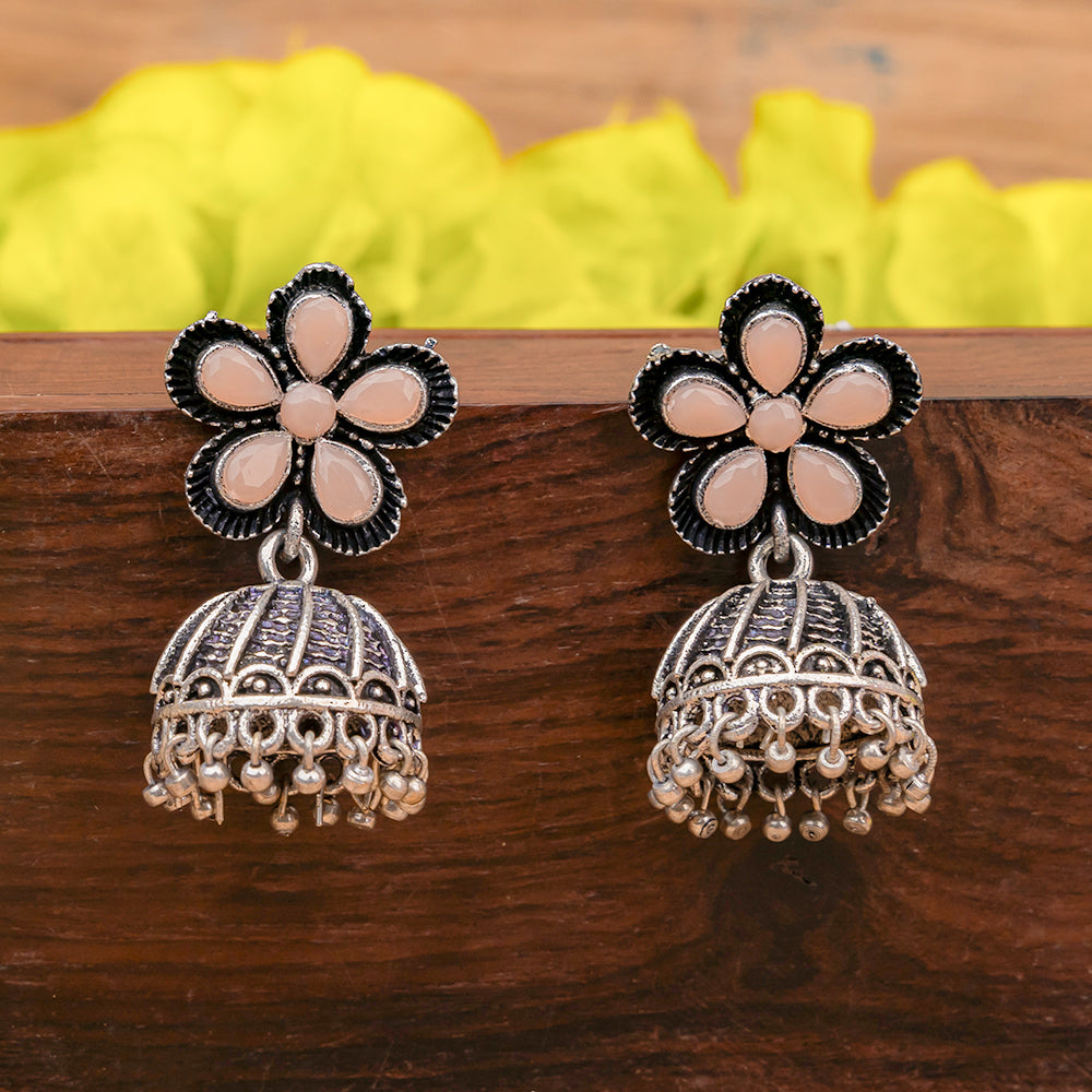 Periwinkle stone studded jhumki earrings (Light Orange)