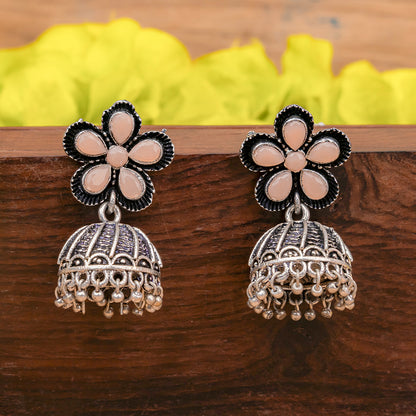Periwinkle stone studded jhumki earrings (Light Orange)