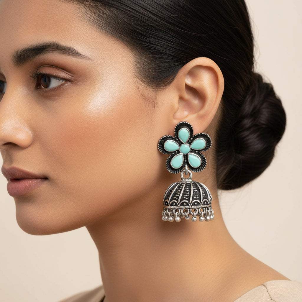 Periwinkle stone studded jhumki earrings (Mint)