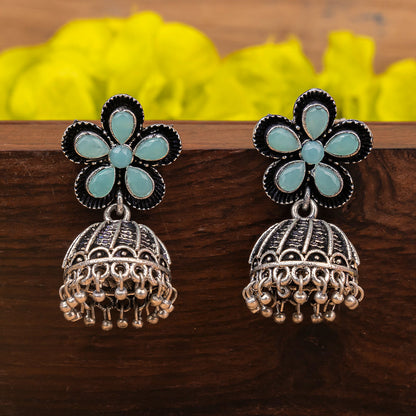 Periwinkle stone studded jhumki earrings (Mint)