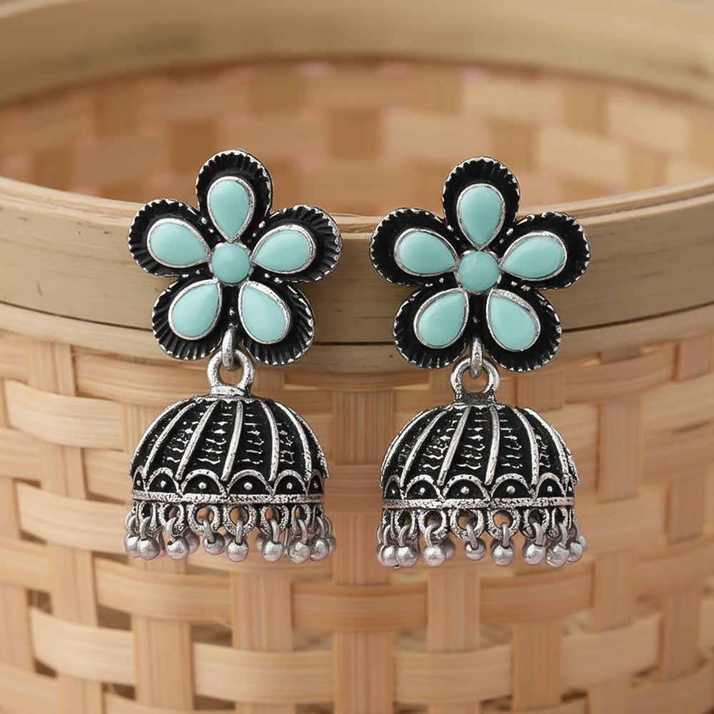 Periwinkle stone studded jhumki earrings (Mint)