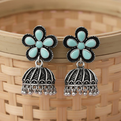 Periwinkle stone studded jhumki earrings (Mint)