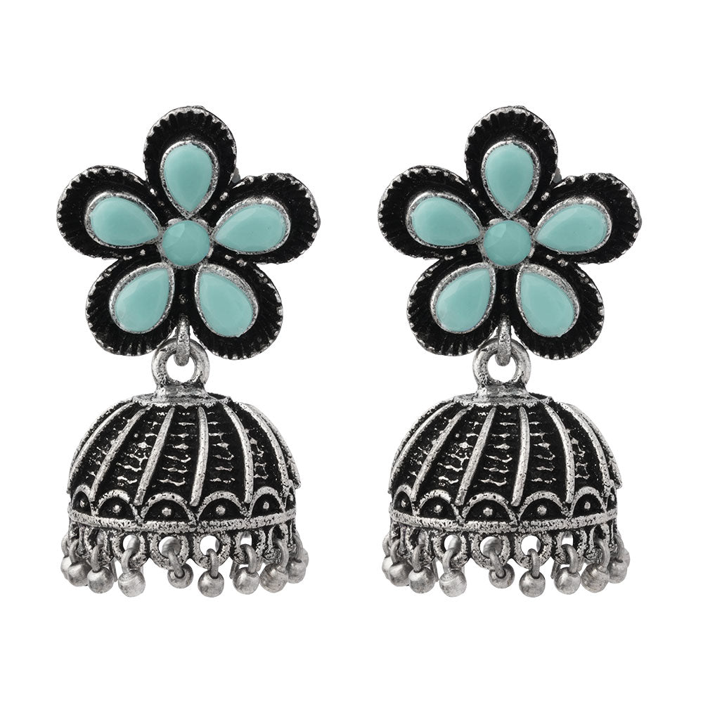 Periwinkle stone studded jhumki earrings (Mint)