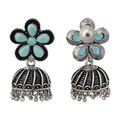 Periwinkle stone studded jhumki earrings (Mint)