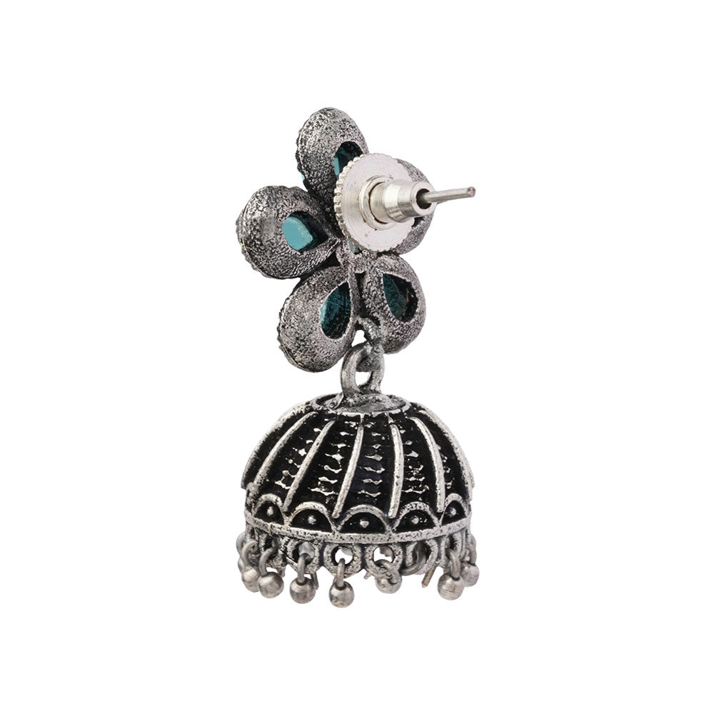 Periwinkle stone studded jhumki earrings (Mint)