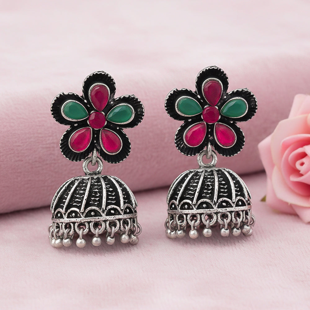 Periwinkle stone studded jhumki earrings (Multicolored)