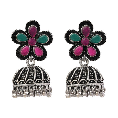 Periwinkle stone studded jhumki earrings (Multicolored)