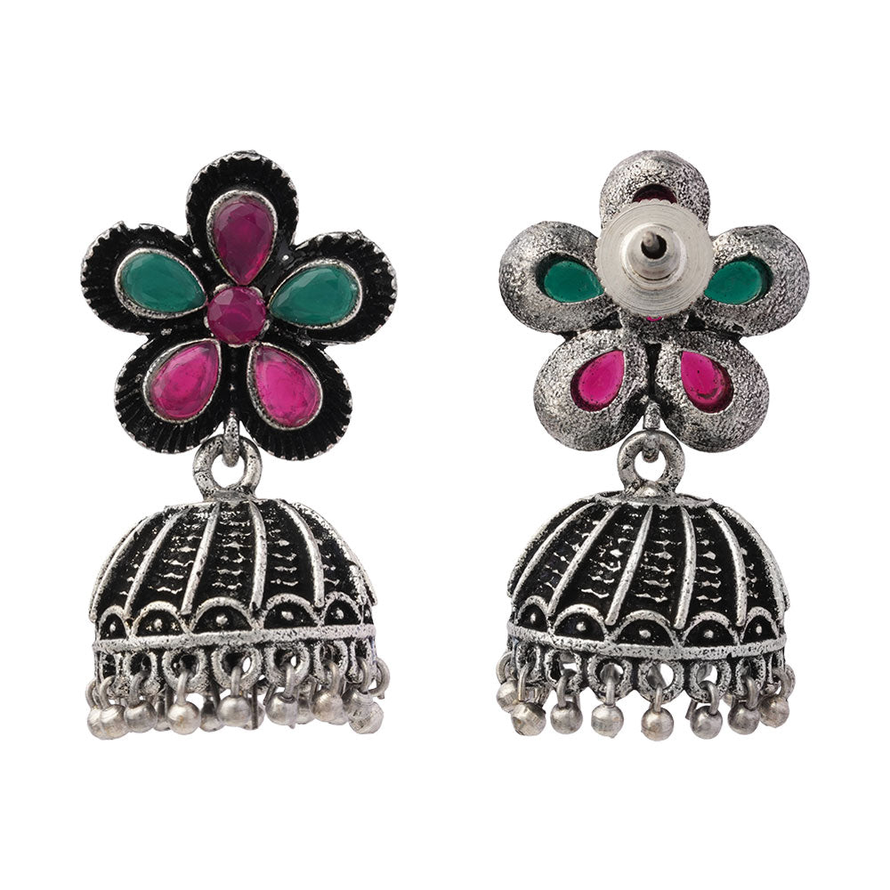 Periwinkle stone studded jhumki earrings (Multicolored)