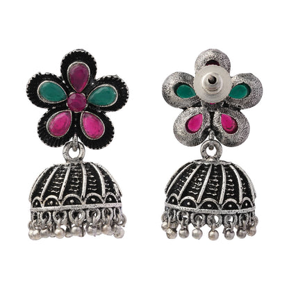 Periwinkle stone studded jhumki earrings (Multicolored)