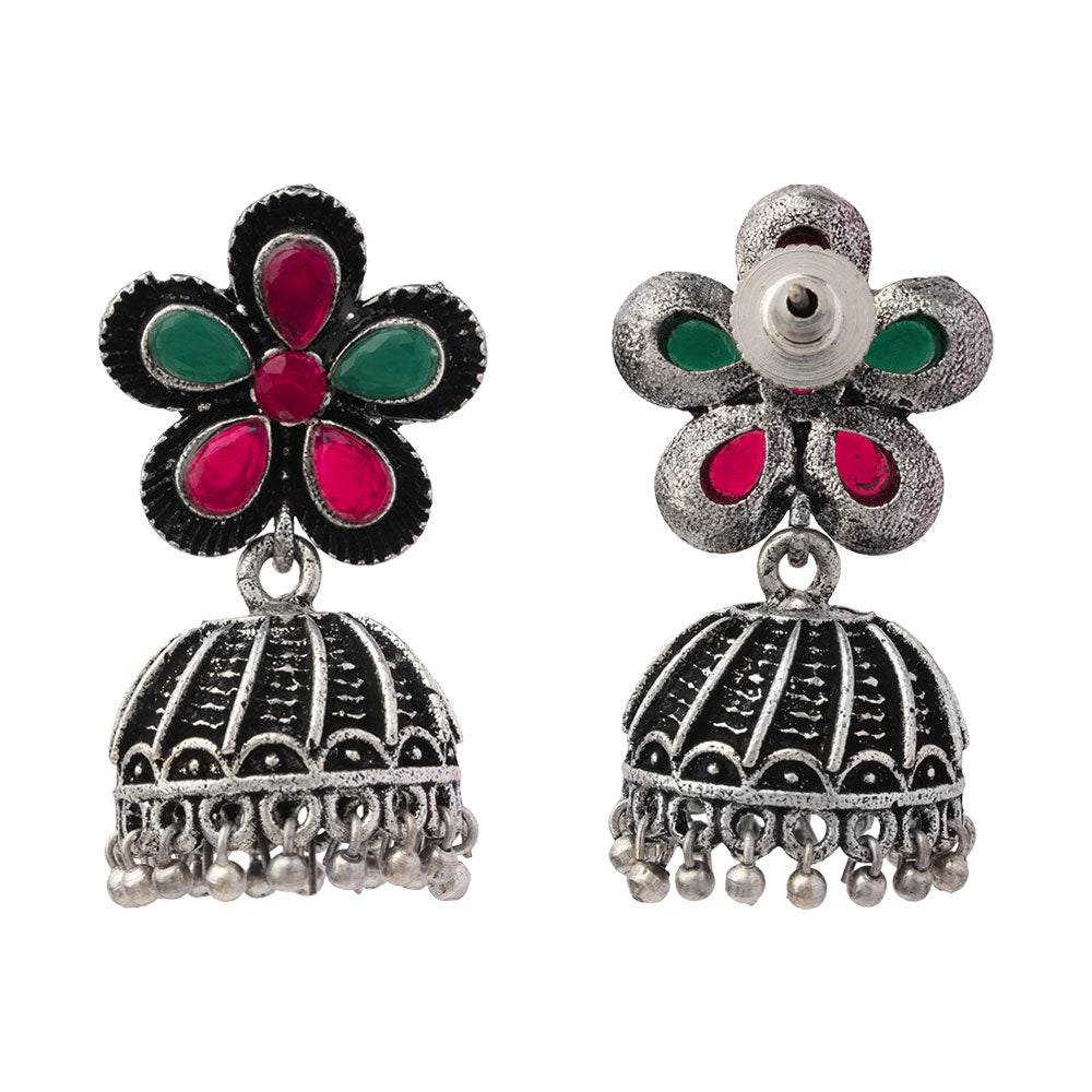 Periwinkle stone studded jhumki earrings (Multicolored)