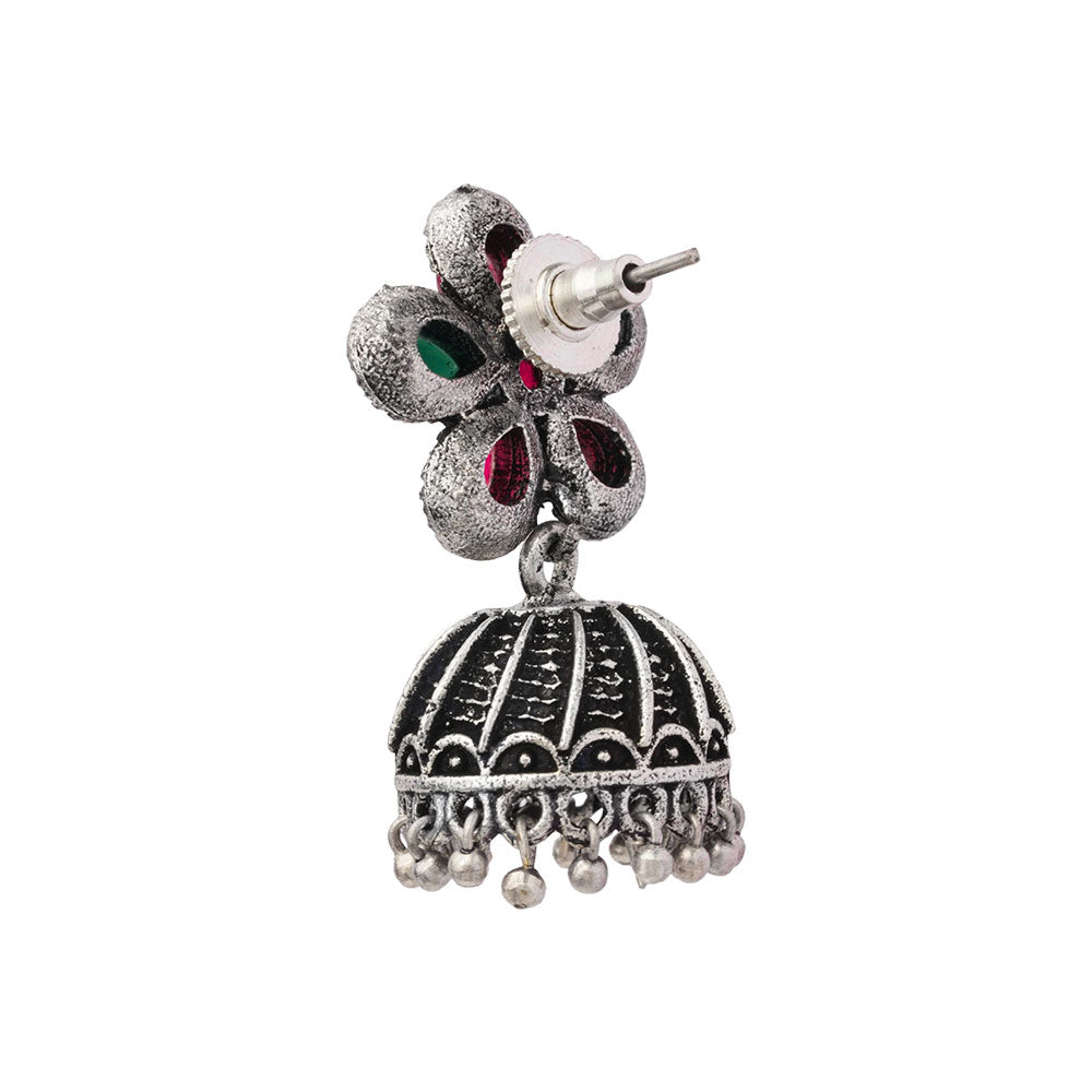 Periwinkle stone studded jhumki earrings (Multicolored)