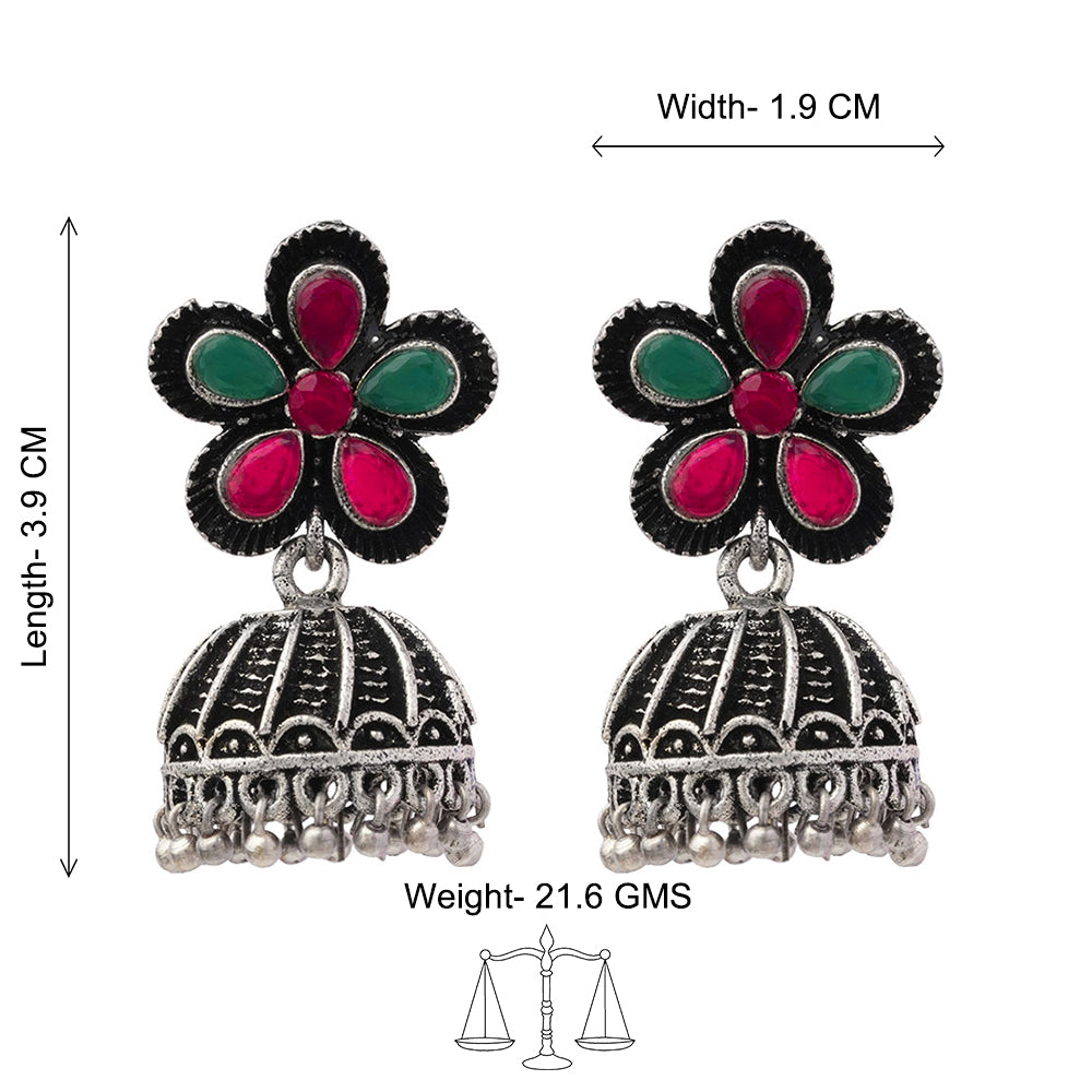 Periwinkle stone studded jhumki earrings (Multicolored)