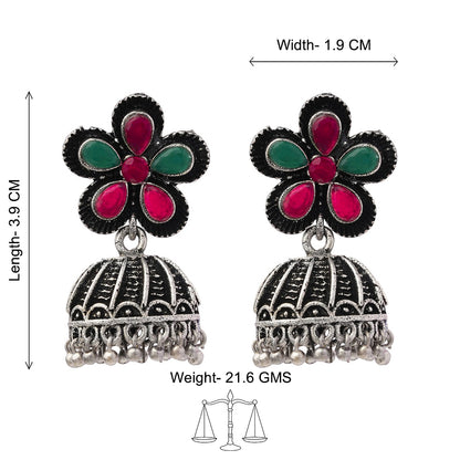 Periwinkle stone studded jhumki earrings (Multicolored)