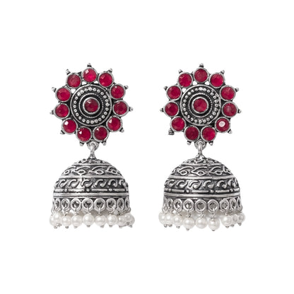 Phoolon ki baali pearl jhumki earrings (Red)