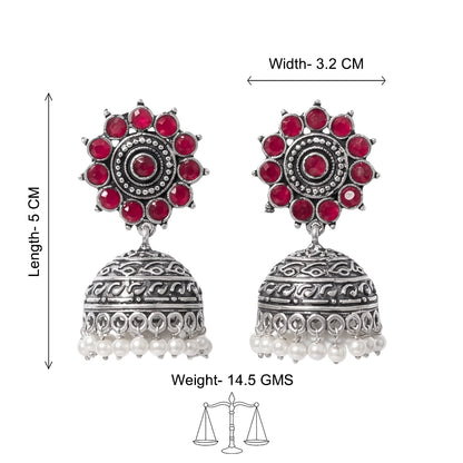 Phoolon ki baali pearl jhumki earrings (Red)