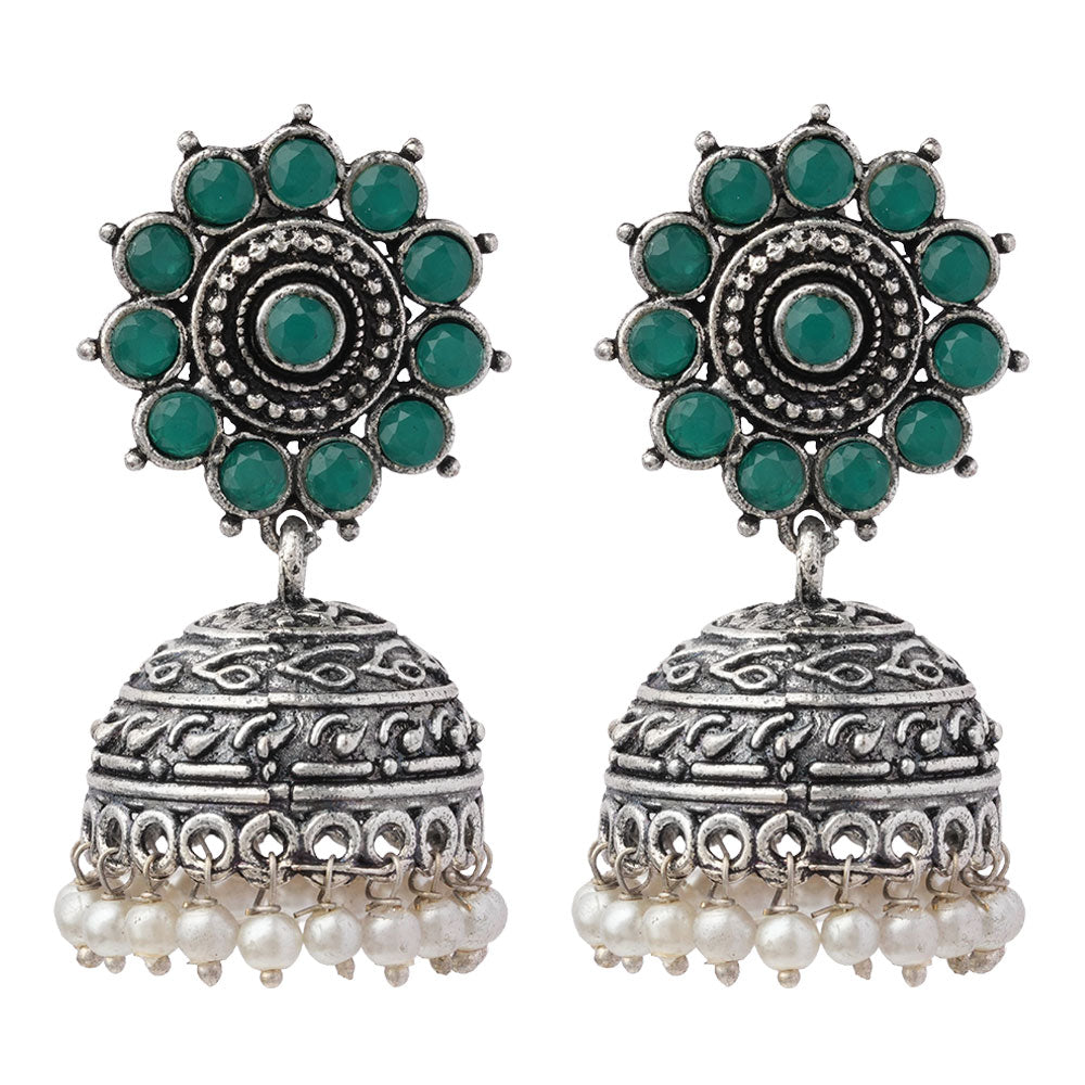 Phoolon ki baali pearl jhumki earrings (Green)