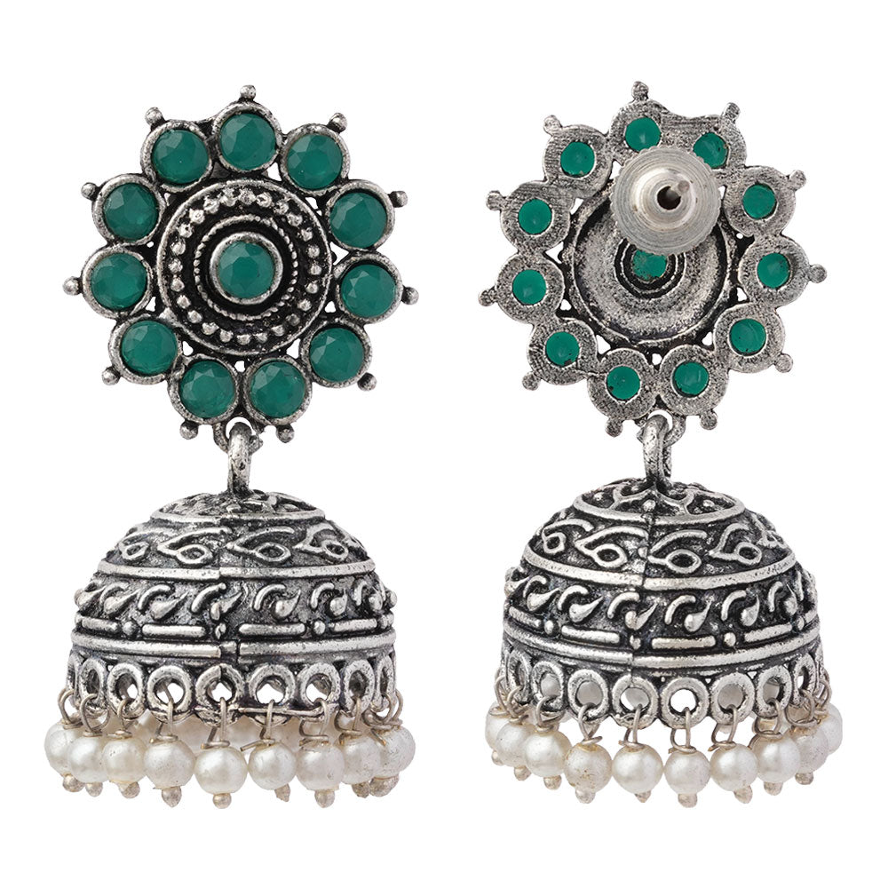 Phoolon ki baali pearl jhumki earrings (Green)