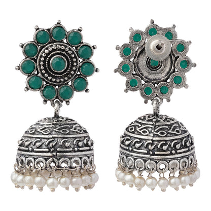 Phoolon ki baali pearl jhumki earrings (Green)