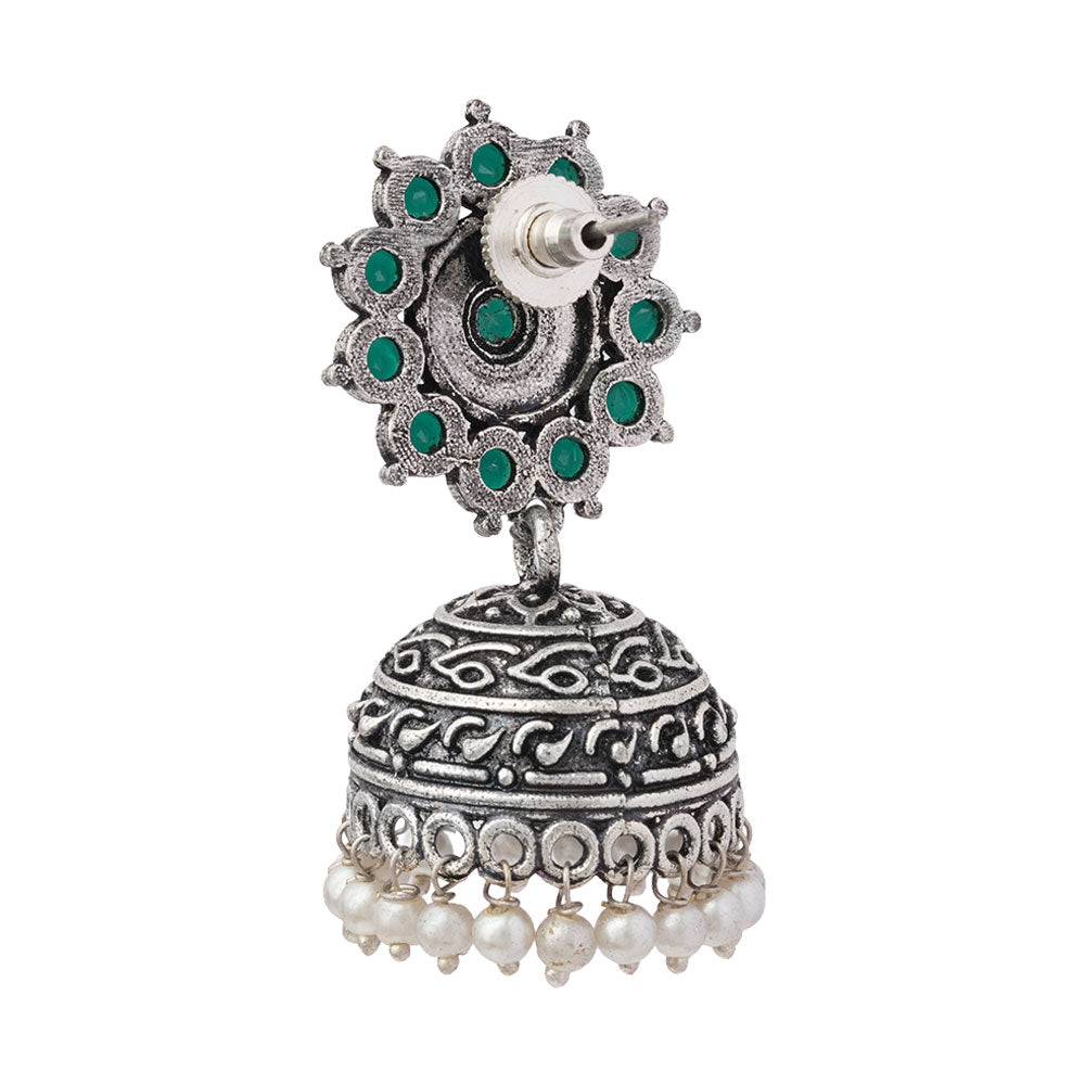 Phoolon ki baali pearl jhumki earrings (Green)