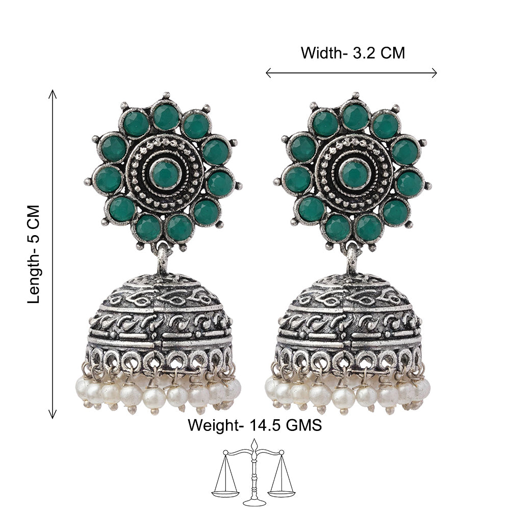 Phoolon ki baali pearl jhumki earrings (Green)