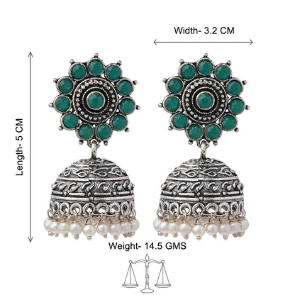 Phoolon ki baali pearl jhumki earrings (Green)