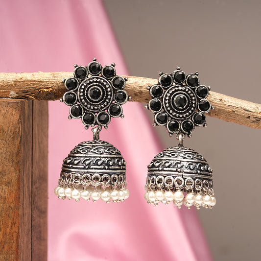 Phoolon ki baali pearl jhumki earrings (Black)