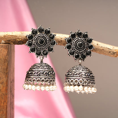 Phoolon ki baali pearl jhumki earrings (Black)