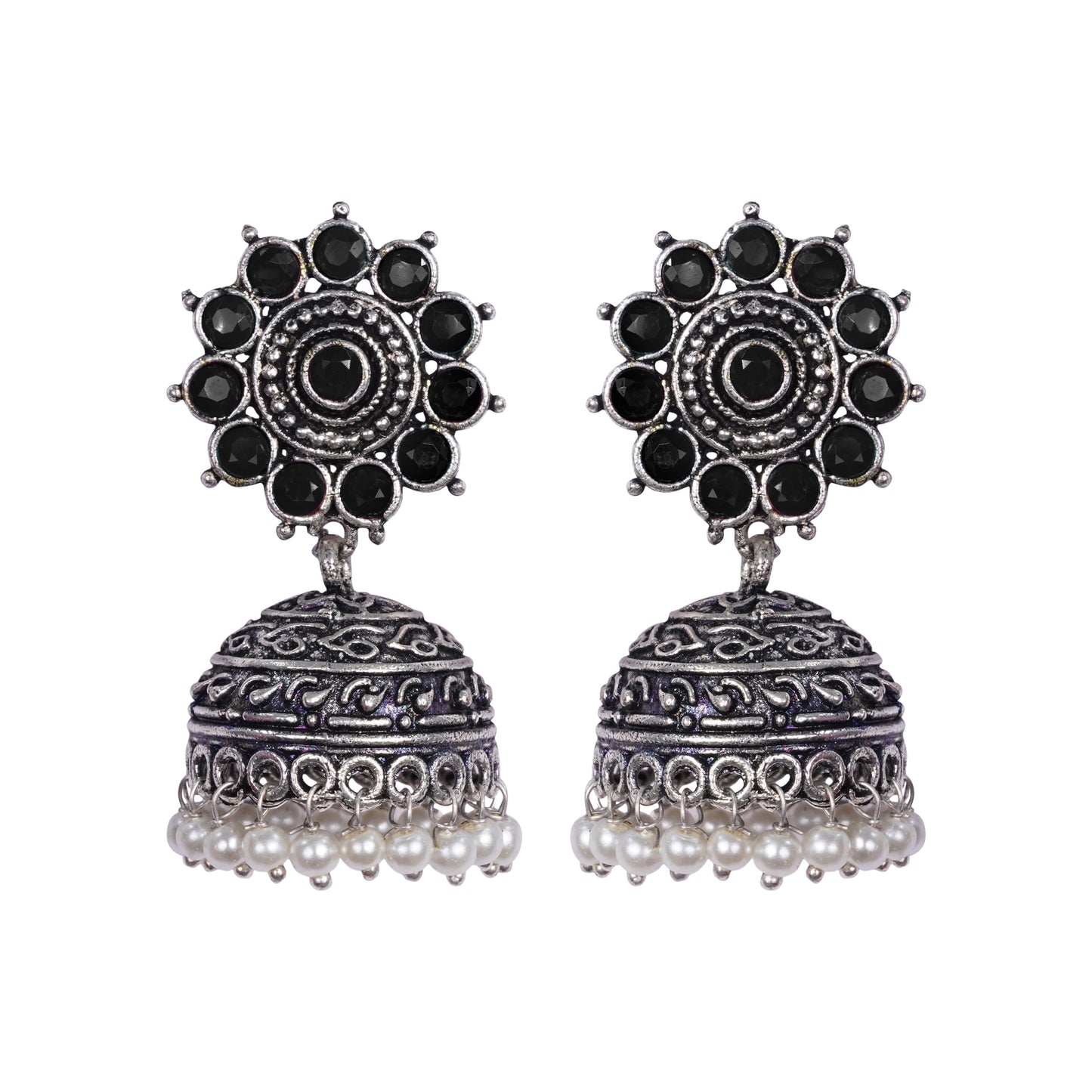 Phoolon ki baali pearl jhumki earrings (Black)