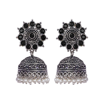 Phoolon ki baali pearl jhumki earrings (Black)