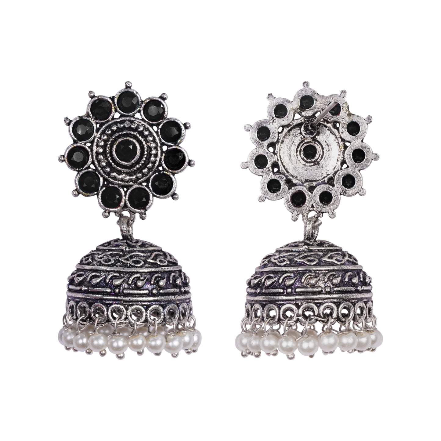 Phoolon ki baali pearl jhumki earrings (Black)