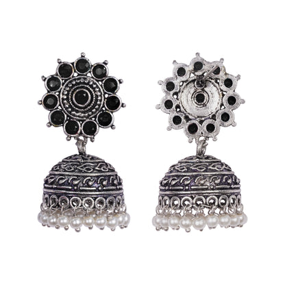 Phoolon ki baali pearl jhumki earrings (Black)