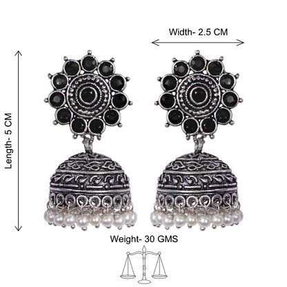 Phoolon ki baali pearl jhumki earrings (Black)