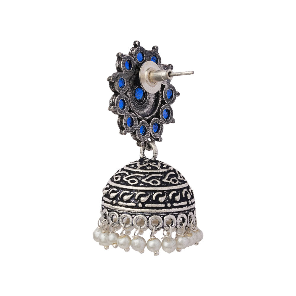 Phoolon ki baali pearl jhumki earrings (Blue)
