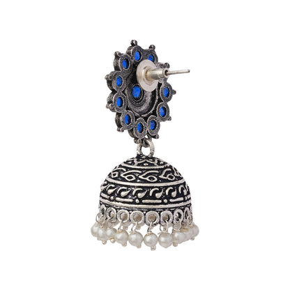Phoolon ki baali pearl jhumki earrings (Blue)