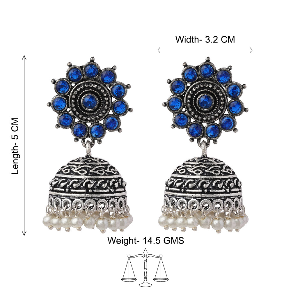 Phoolon ki baali pearl jhumki earrings (Blue)