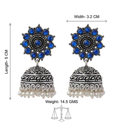 Phoolon ki baali pearl jhumki earrings (Blue)