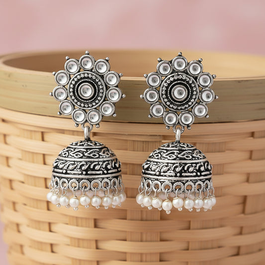 Phoolon ki baali pearl jhumki earrings (White)
