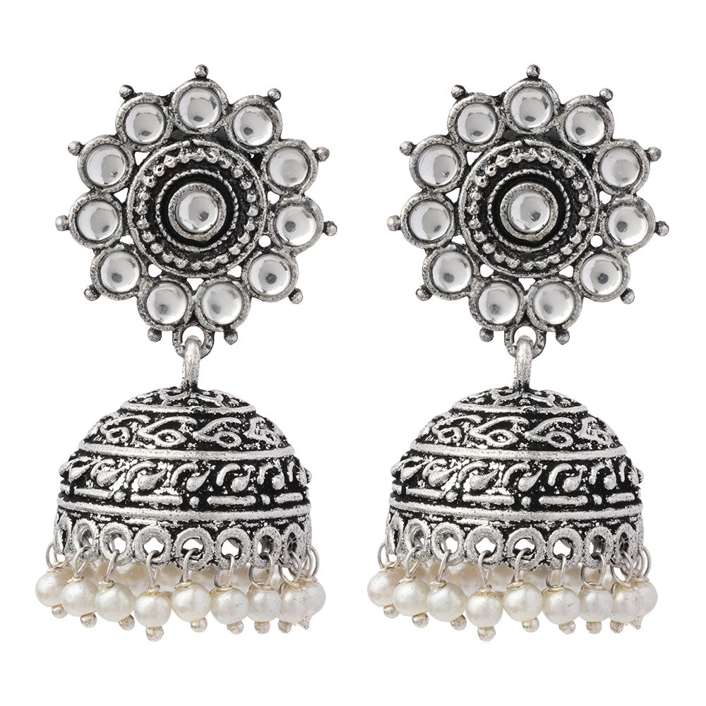 Phoolon ki baali pearl jhumki earrings (White)