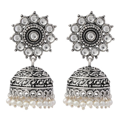Phoolon ki baali pearl jhumki earrings (White)