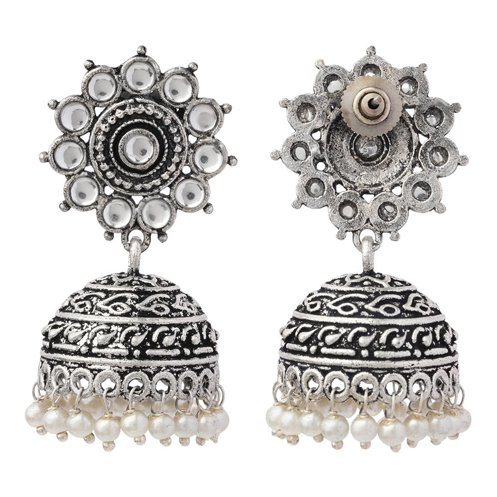 Phoolon ki baali pearl jhumki earrings (White)