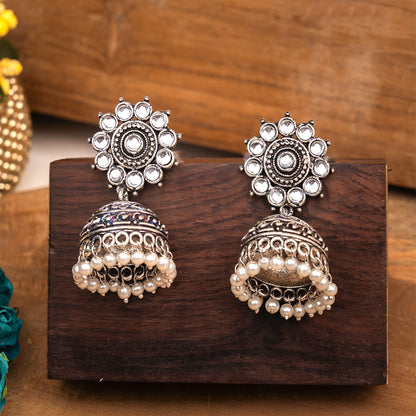 Phoolon ki baali pearl jhumki earrings (White)