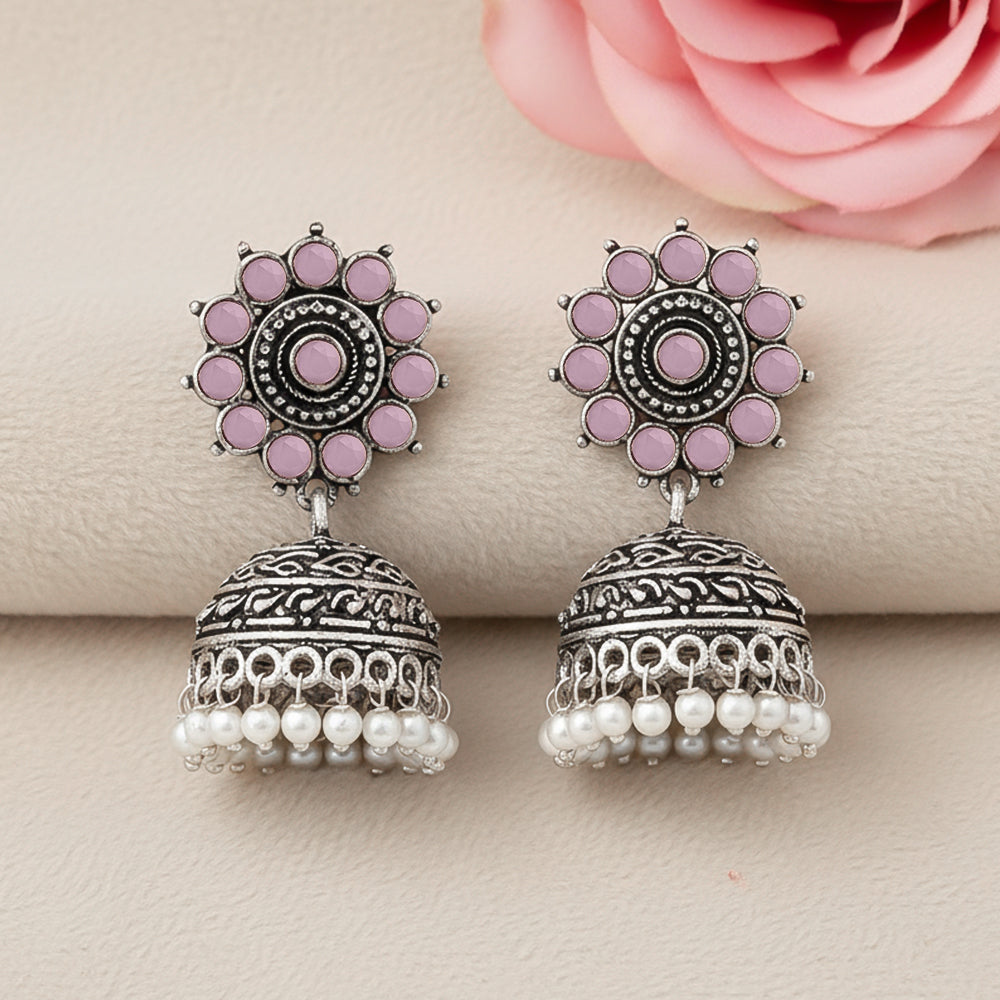 Phoolon ki baali pearl jhumki earrings (Baby Pink)