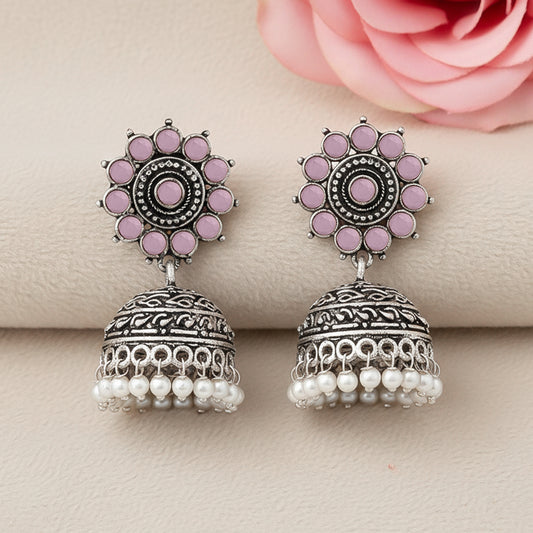 Phoolon ki baali pearl jhumki earrings (Baby Pink)