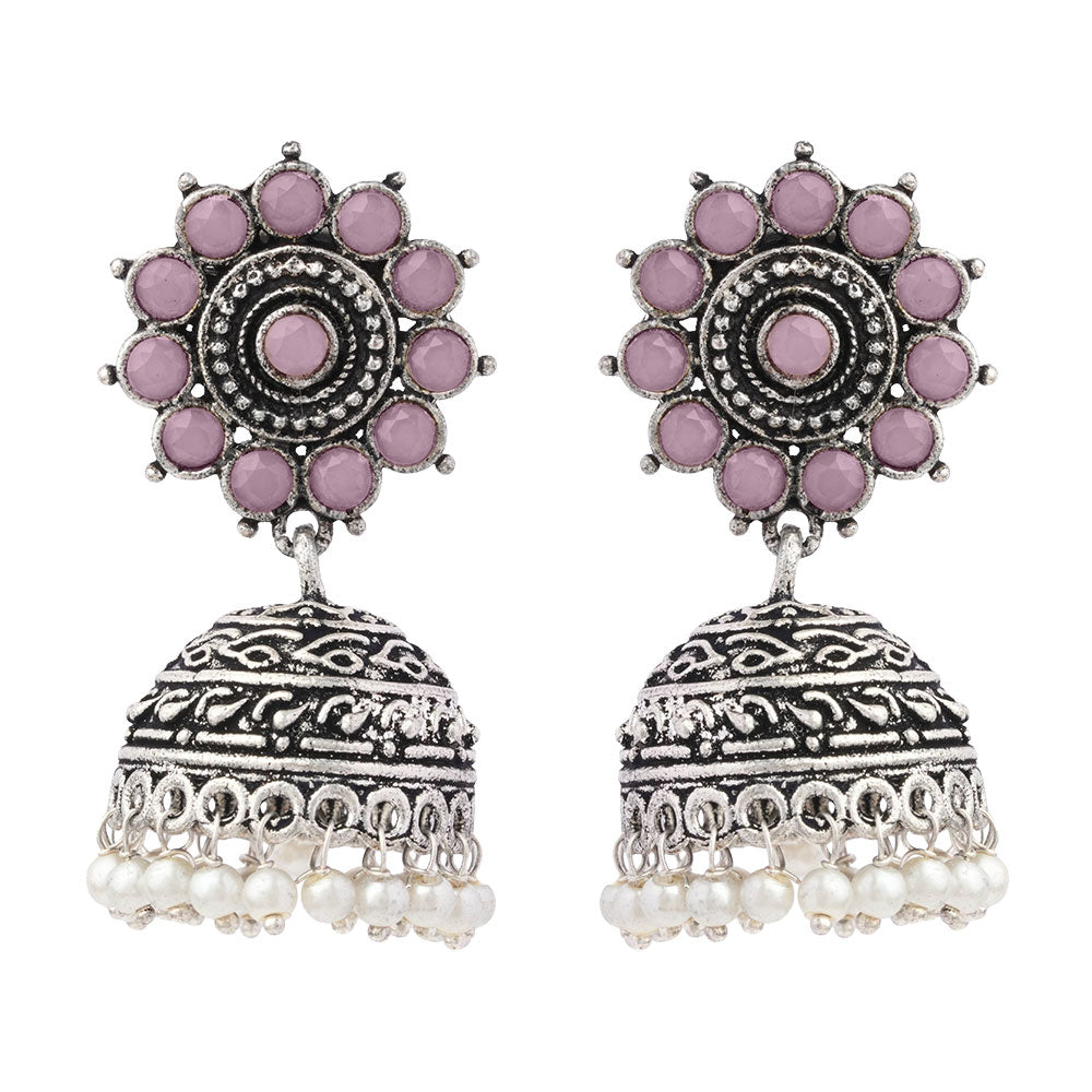 Phoolon ki baali pearl jhumki earrings (Baby Pink)