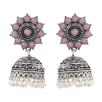 Phoolon ki baali pearl jhumki earrings (Baby Pink)