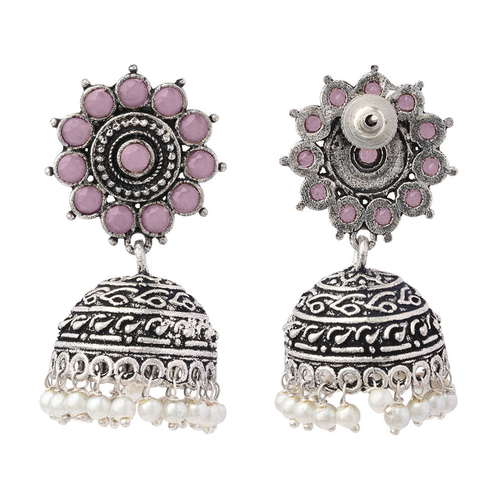 Phoolon ki baali pearl jhumki earrings (Baby Pink)