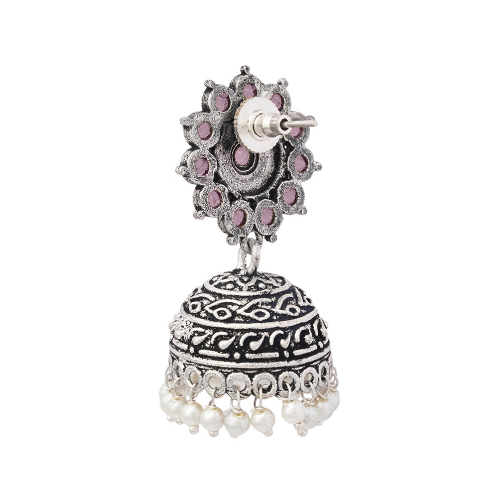 Phoolon ki baali pearl jhumki earrings (Baby Pink)