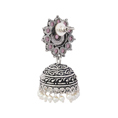 Phoolon ki baali pearl jhumki earrings (Baby Pink)